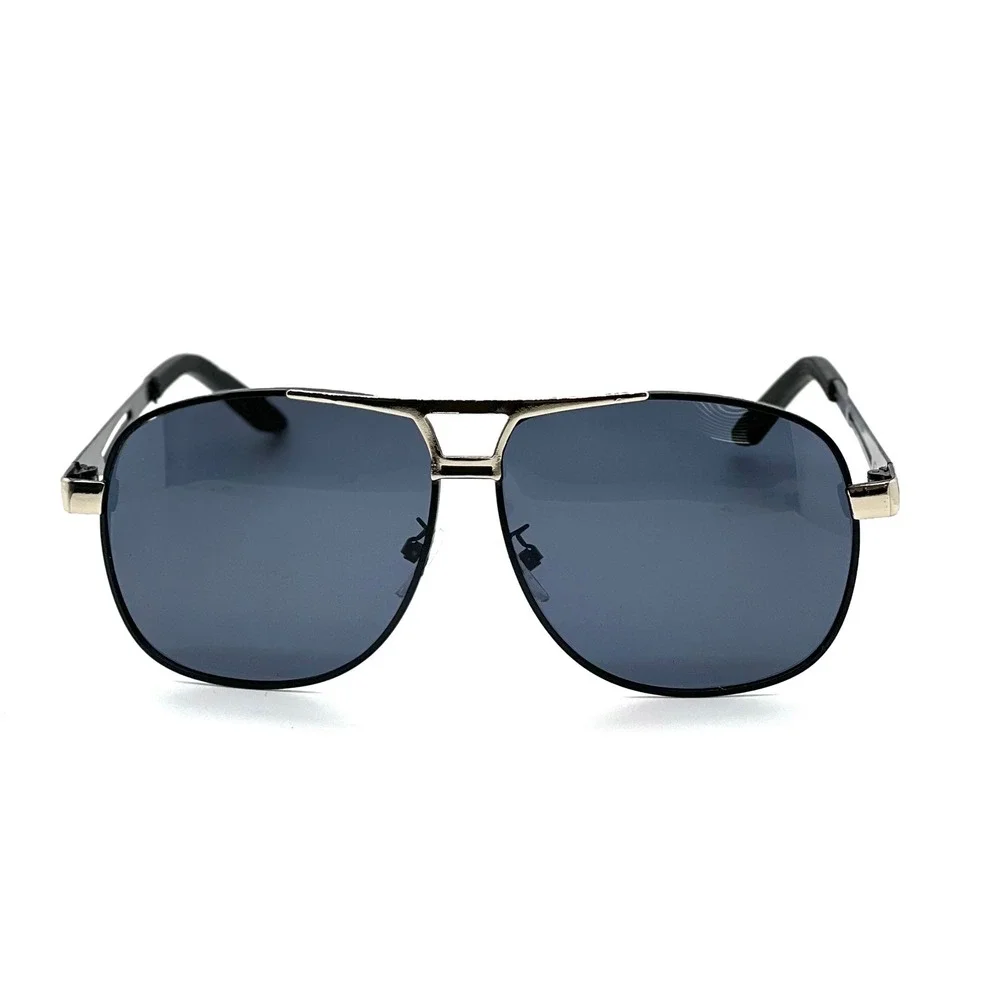 Mens Aviator Sunglasses Black Metal Frame Dark Lenses Polarized Sport Streetwear